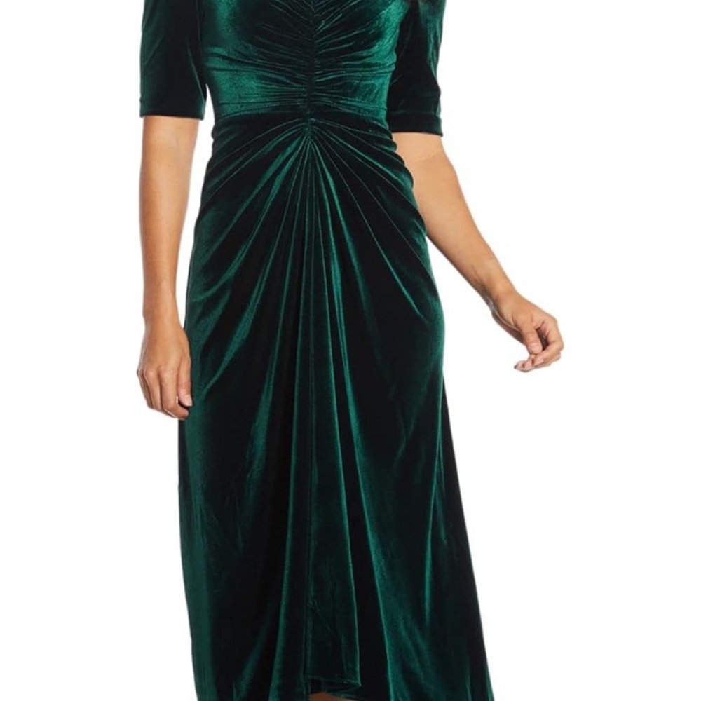 Adrianna Papell Emerald Velvet hi low hem Dress